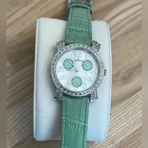 Anne Klein Ladies Watch Crystals Galore Green Genuine Leather Strap